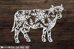 Christmas Cow with Snowflakes Paper Cut for Crafts