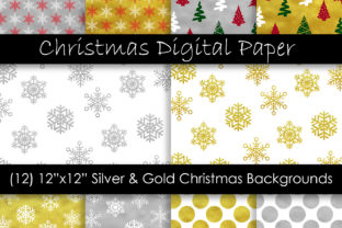 Gold Silver Christmas Digital Paper Patterns